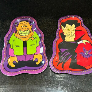 Frankenstein and Dracula plastic platters purple